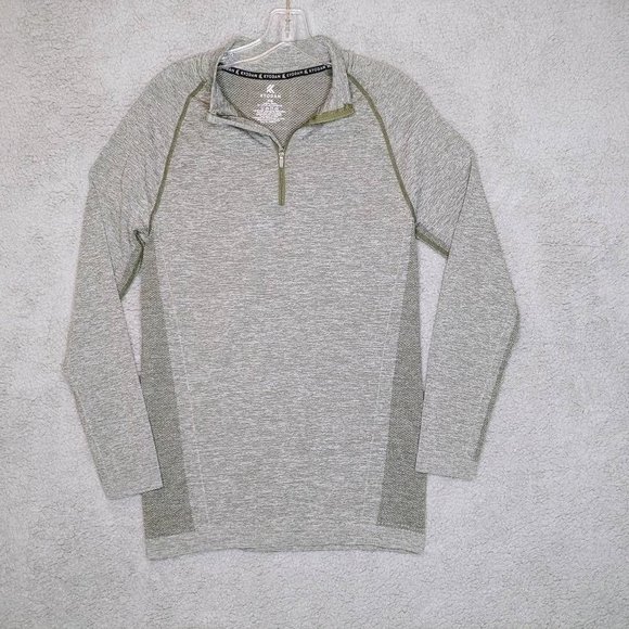 Kyodan Womens Pullover Sweatshirt Gray Heathered Mock Neck 1/4‎ Zip P/S New - Picture 1 of 7